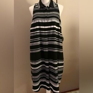 Spense Black and White Striped Midi Dress